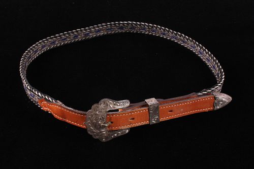 Horse Hair Hitched Belt & Silver Buckle & Tab
