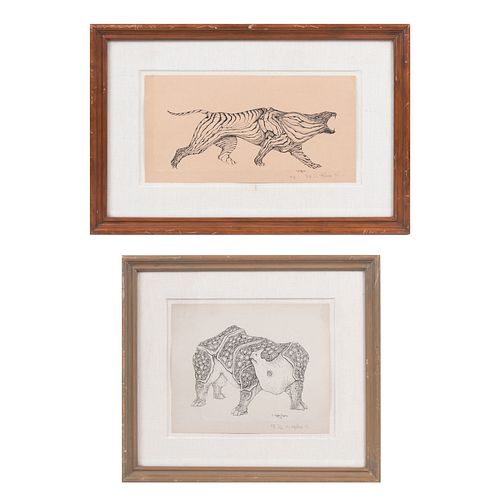 CARLOS COFFEEN SERPAS Lote de 2 obras. Firmadas Consta de: a) Rinoceronte. Fechada 78. Litografía P.A. 1/16. 19 x 24 cm Otra.