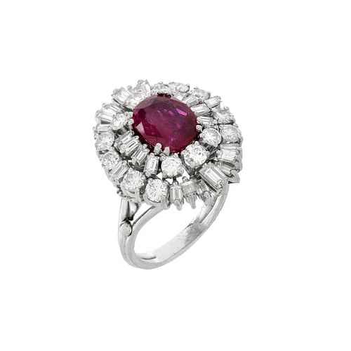 GIA Burma Ruby, Diamond and Platinum Ring