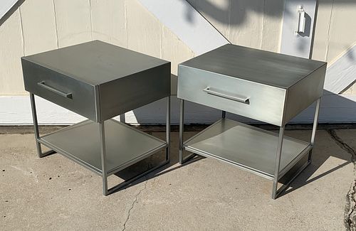 Pair of Industrial Nightstands/End Tables in Brushed Metal
