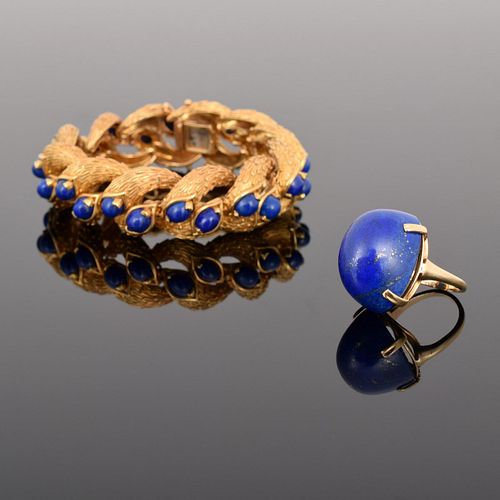 18K Gold & Lapis Lazuli Bracelet & 14K Gold/Lapis Ring