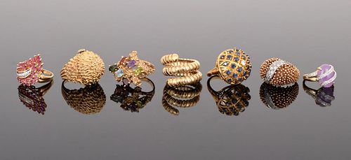 7 14K Gold Estate Rings with Diamonds & Stones