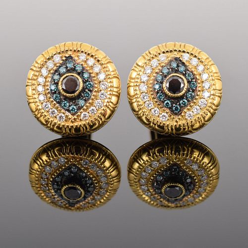 Judith Ripka 18K Gold & Diamond "Evil Eye" Cufflinks