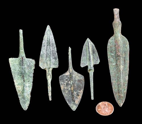 Lot of 5 Luristan Bronze and Copper Arrow Tips