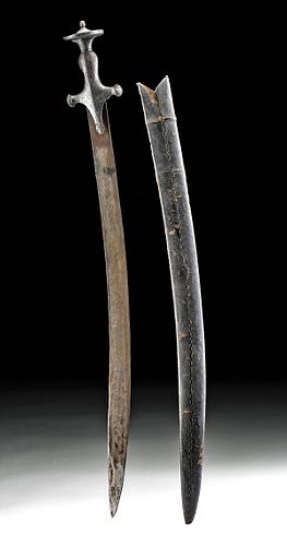 16th C. Indian Steel Talwar with Leather Scabbard