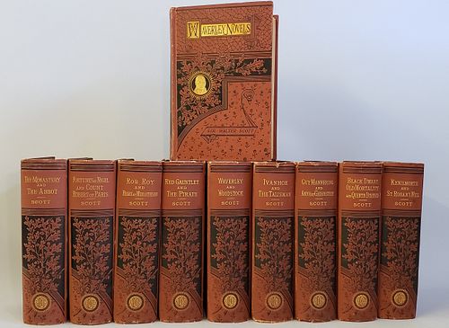10 Antique Hard Cover Volumes by Sir Walter Scott Waverley Novels