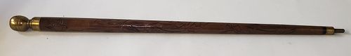 Vintage Mahogany and Brass Walking Stick/Pool Cue