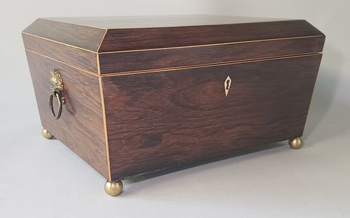 19th Century Rosewood Canted Line Inlaid Jewelry Box