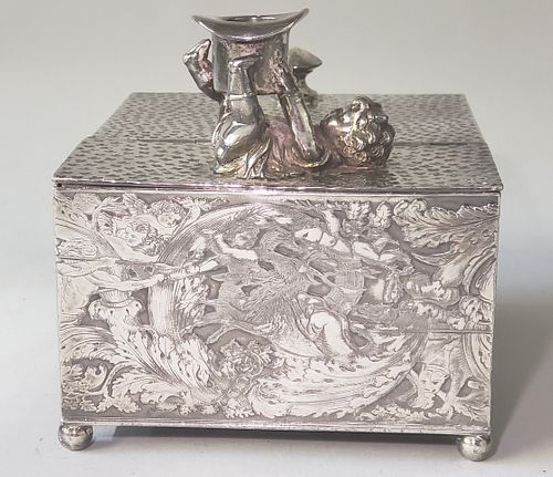 Rogers, Smith & Co Silver Plated Figural Decorated Cigar Box