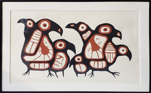 Norval (Copper Thunderbird) Morrisseau  Limited Edition Lithograph, "Gathering Loons" #3/160