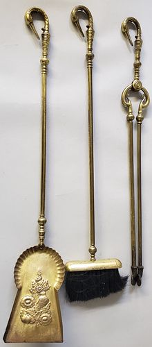 Set of 3 Vintage Brass Figural Swan Head Firetools