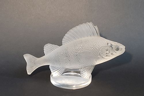 Signed Lalique French Frosted Glass Figural Yellow Perch