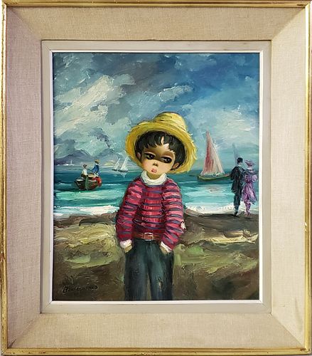 Alfio Bonanno Oil on Canvas Seaside Portrait of a Young Boy