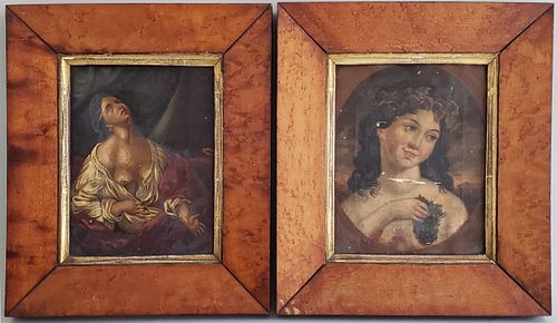 Pair of 19th Century Oil on Canvas Female Portraits