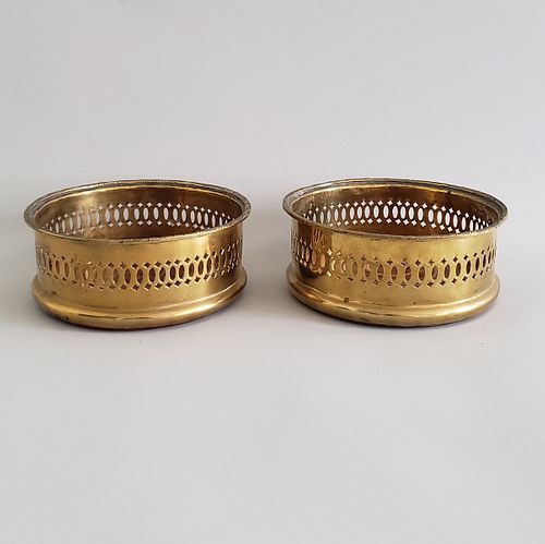 Pair of 19th Century Pierced Brass Wine Coasters
