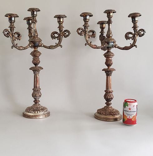 Pair of Silver Plated Four-Light Candelabra