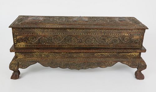 Tibetan Profusely Carved Storage Box on Stand