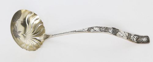American Sterling Silver Aesthetic Movement Floral Engraved Punch Ladle