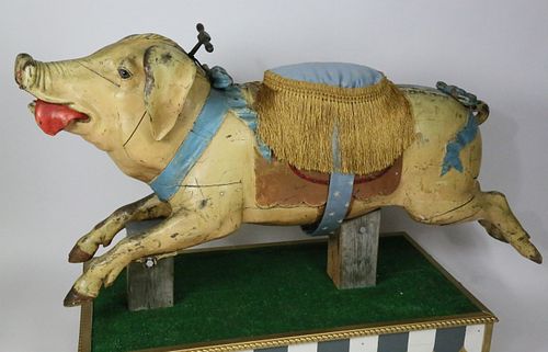 Gustave Bayol Carved and Painted Wood Carousel Pig