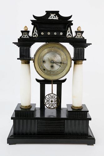 Asian Influenced French Empire Quarter Striking Mantel Clock, circa 1840