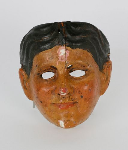 Guatemala Carved and Painted Mask Representing Spaniards, 19th Century