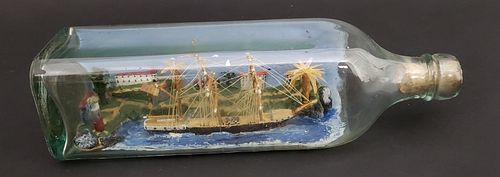 Vintage Folk Art Ship In a Bottle