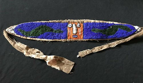 African Beaded Belt, Bead Work on Fabric, Antique