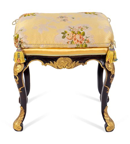 A George II Style Gilt-Decorated Black Lacquer Stool
Height 23 x width 21 x depth 18 inches.