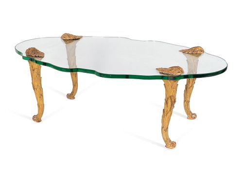 A French Carved Giltwood and Cartouche-form Glass Coffee Table