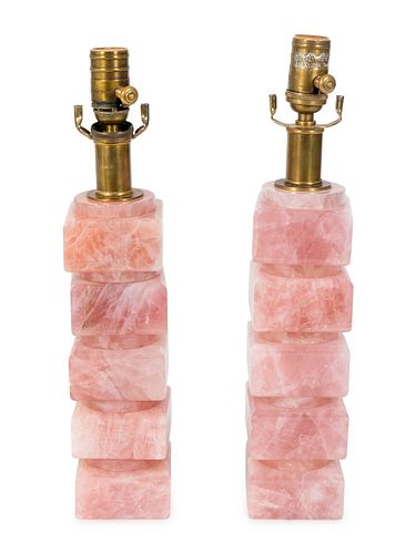 A Pair of Rose Quartz Base Table Lamps 
Height 24 1/2 inches.