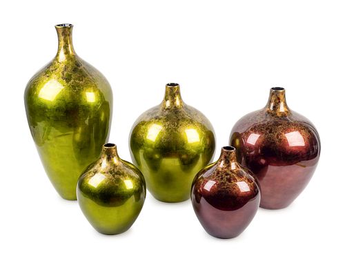 A Group of Five Lacquered Ceramic Gourd-form Vessels
Taller, height 22 inches.