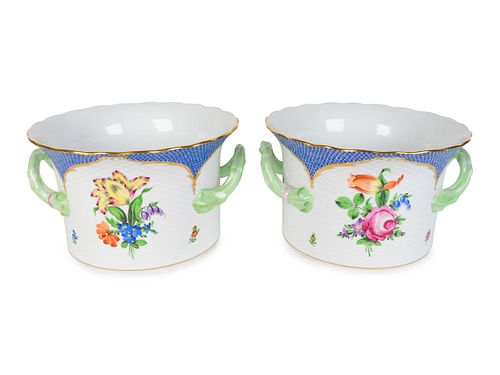 A Pair of Herend Porcelain Cachepots 
Height 6 1/4 inches.