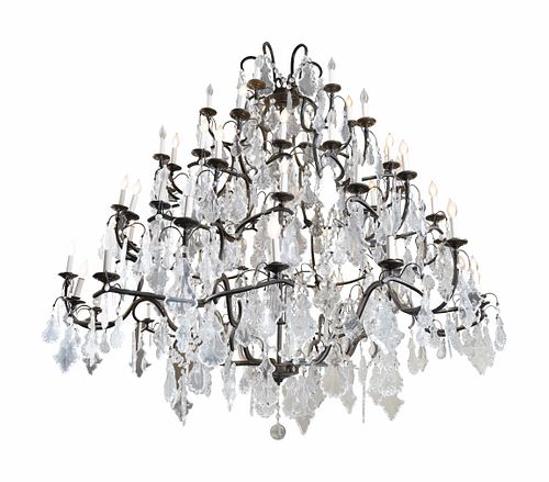 A Louis XV Style Bronze and Glass Sixty-Light Chandelier
Height 62 1/2 x diameter 70 inches.