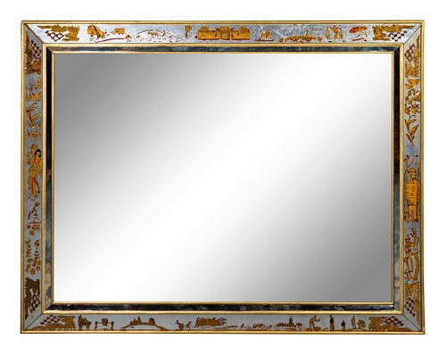 A Chinoiserie-Decorated Eglomise Mirror
Height 45 x length 56 inches.