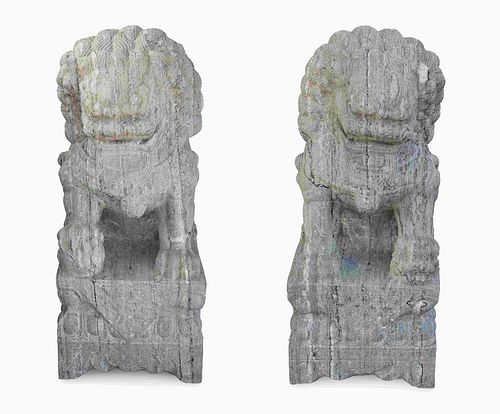 A Pair of Large Chinese Carved Green Marble Fu-Lions
Height 43 x width 18 x depth 24 inches.