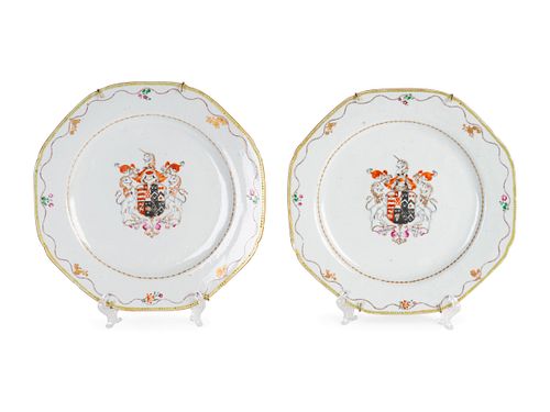 A Pair of Chinese Export Porcelain Armorial Plates
Diameter 9 1/4 inches.