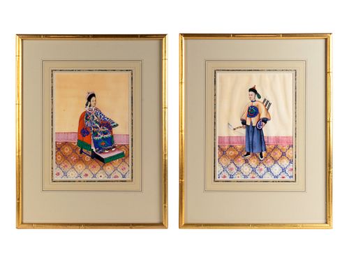 Four Chinese Pith Paintings on Silk  
Sight of two 10 3/4 x 7 1/2 inches; other two 9 1/2 x 7 inches.