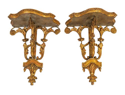 A Pair of George III Style Giltwood Brackets
Height 15 x width 11 inches.