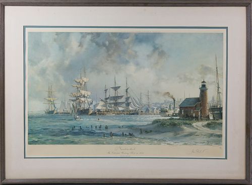 John Stobart Limited Edition Lithograph "Nantucket the Celebrated Whaling Port in 1835"