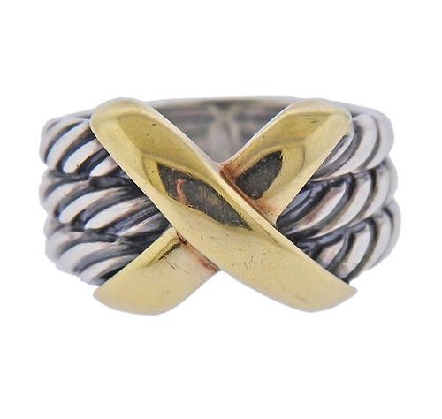 David Yurman Silver 14k Gold X Cable Ring