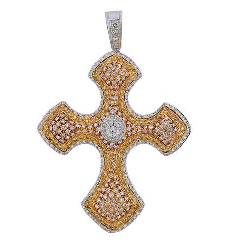 18k Gold Yellow White Pink Diamond Cross Pendant 