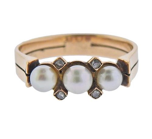 Antique Victorian 14K Gold Diamond Pearl Ring
