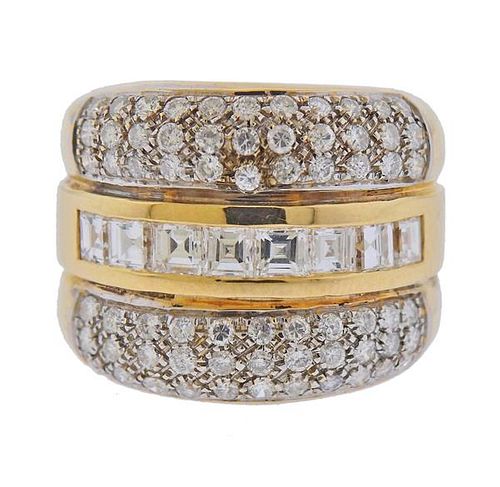 18k Gold Diamond Wide Band Ring 
