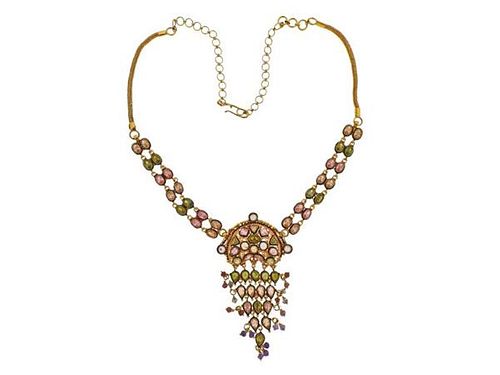 18K Gold Multi Color Sapphire Necklace