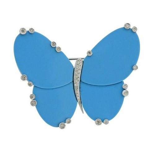 18k Gold Diamond Blue Stone Butterfly Brooch Pin