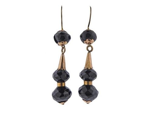 Antique Victorian Gold Onyx Drop Earrings