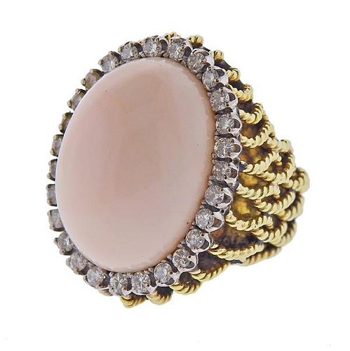 18K Gold Diamond Coral Dome Ring