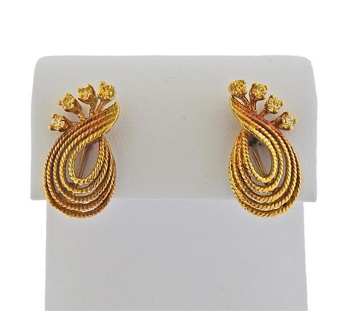 Mid Century 14K Gold Gemstone Earrings