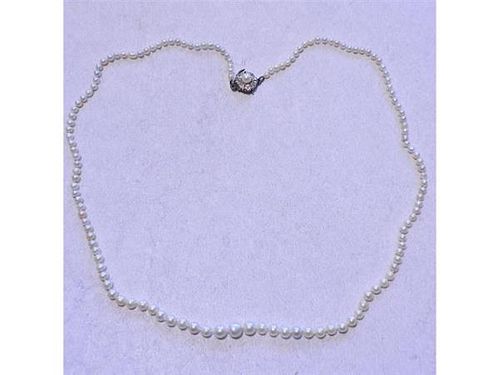 GIA Natural Pearl Antique 14K Gold Diamond Necklace 