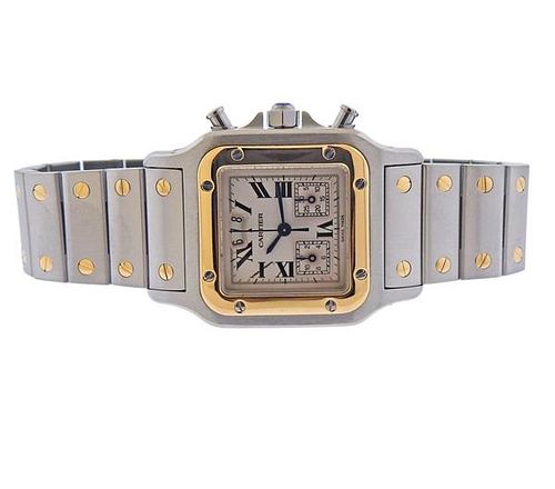 Cartier Santos Galbee 18k Gold Steel Chronograph Date Watch 2425